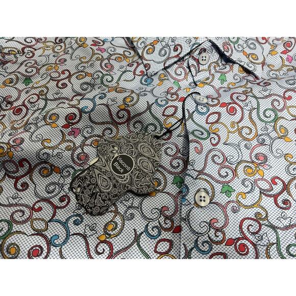 Visconti Black Button LS Men’s Blue Scroll Print Cotton Shirt Large - Picture 8 of 12